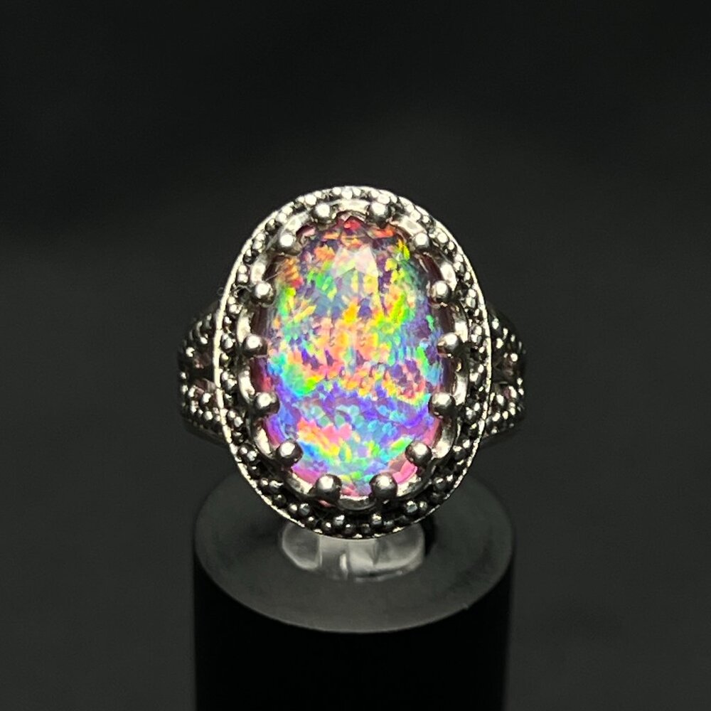Rainbow Glass Stone Statement Ring - image 1